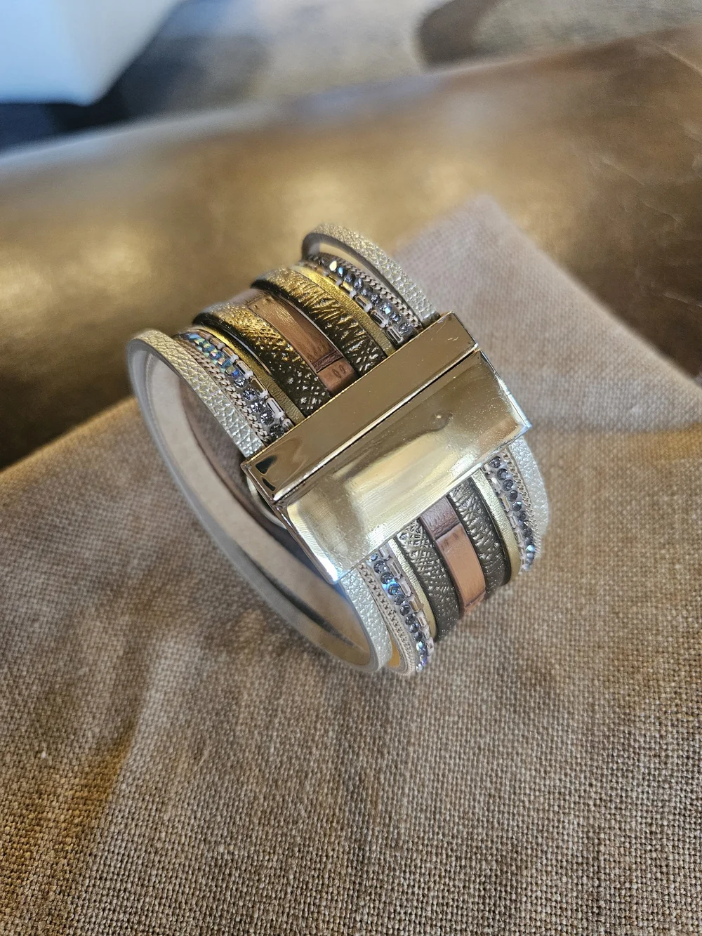 Multi-Row Gold and Champagne Women’s Wrap Bracelet. Lightweight. Beautiful!